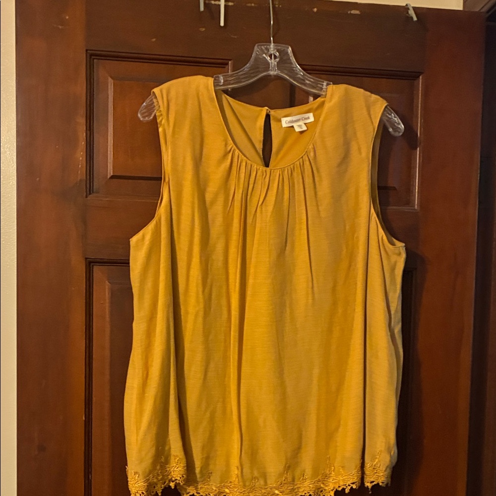 Coldwater Creek Mustard Sleeveless Tank with Lace Hem